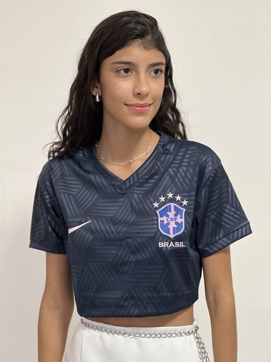 Cropped Feminino Nacional Azul Rosa